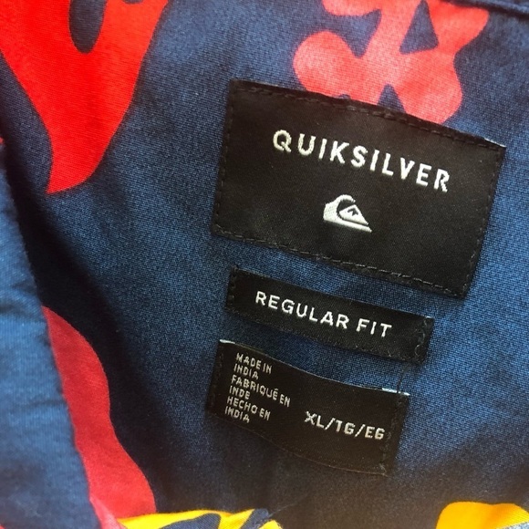 Quiksilver Mens Colorful Button Down Hawaiian SS Shirt Sz XL Red Navy Orange - Picture 7 of 7